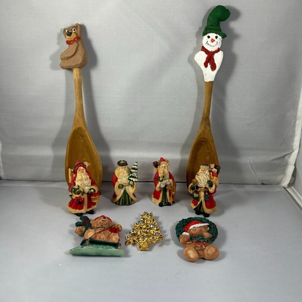 Christmas Figurines & Decor Set - Santa Teddy Bears Snowman & Tree Ornaments For